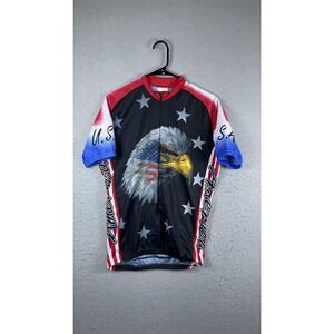 World Jerseys Cycling Jersey Mens Medium Eagle USA Flag Full Zip Patriotic Shirt